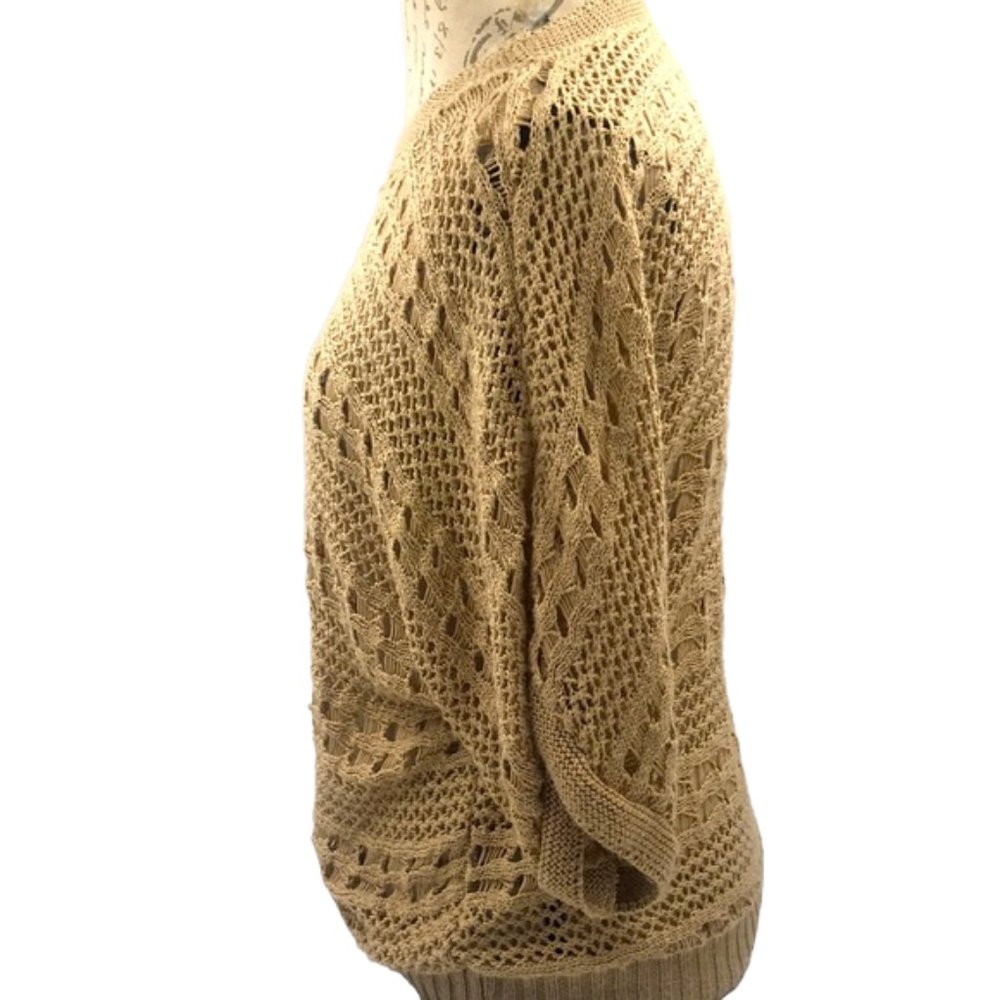 Isela Tan Scoop Neck Crochet Sweater Size S - Picture 2 of 4